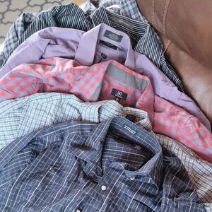 Men's Assorted Checkered and Striped Shirts Lot Of 6 Shirts.
